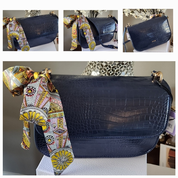 House of Want NYC Handbags - HOUSE OF WANT NYC Fire Saddle Flap Navy Croc Vegan Multistrap Bag NWT
